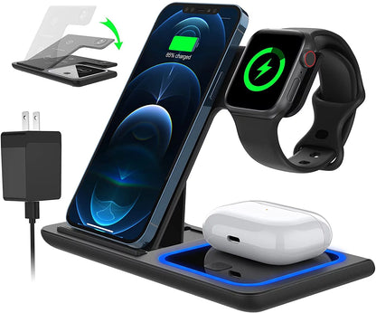 3-in-1 Fast Wireless Charger for iPhone, Apple Watch, and AirPods (QC3.0 Adapter Included)